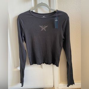 Hollister Vintage Butterfly Gray/Black long sleeve New with tags Size L